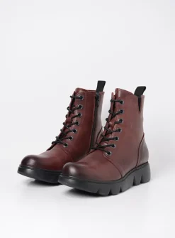 Wolky Hope XW - bordeauxrood leer<DAMES Hoge Veterschoenen|Veterlaarzen