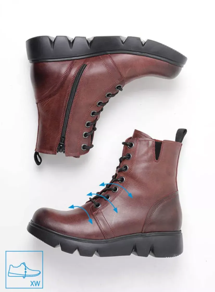 Wolky Hope XW - bordeauxrood leer<DAMES Hoge Veterschoenen|Veterlaarzen