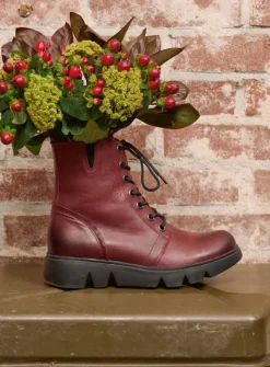 Wolky Hope XW - bordeauxrood leer<DAMES Hoge Veterschoenen|Veterlaarzen