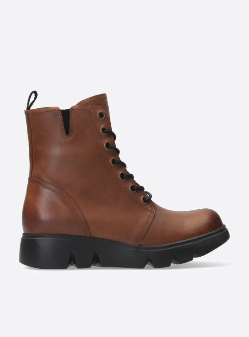 Wolky Hope XW - cognac leer<DAMES Hoge Veterschoenen|Veterlaarzen