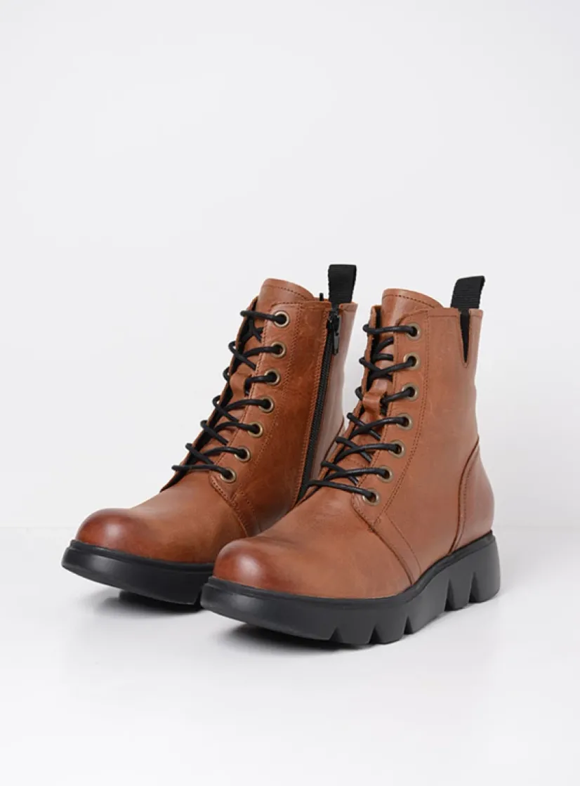 Wolky Hope XW - cognac leer<DAMES Hoge Veterschoenen|Veterlaarzen