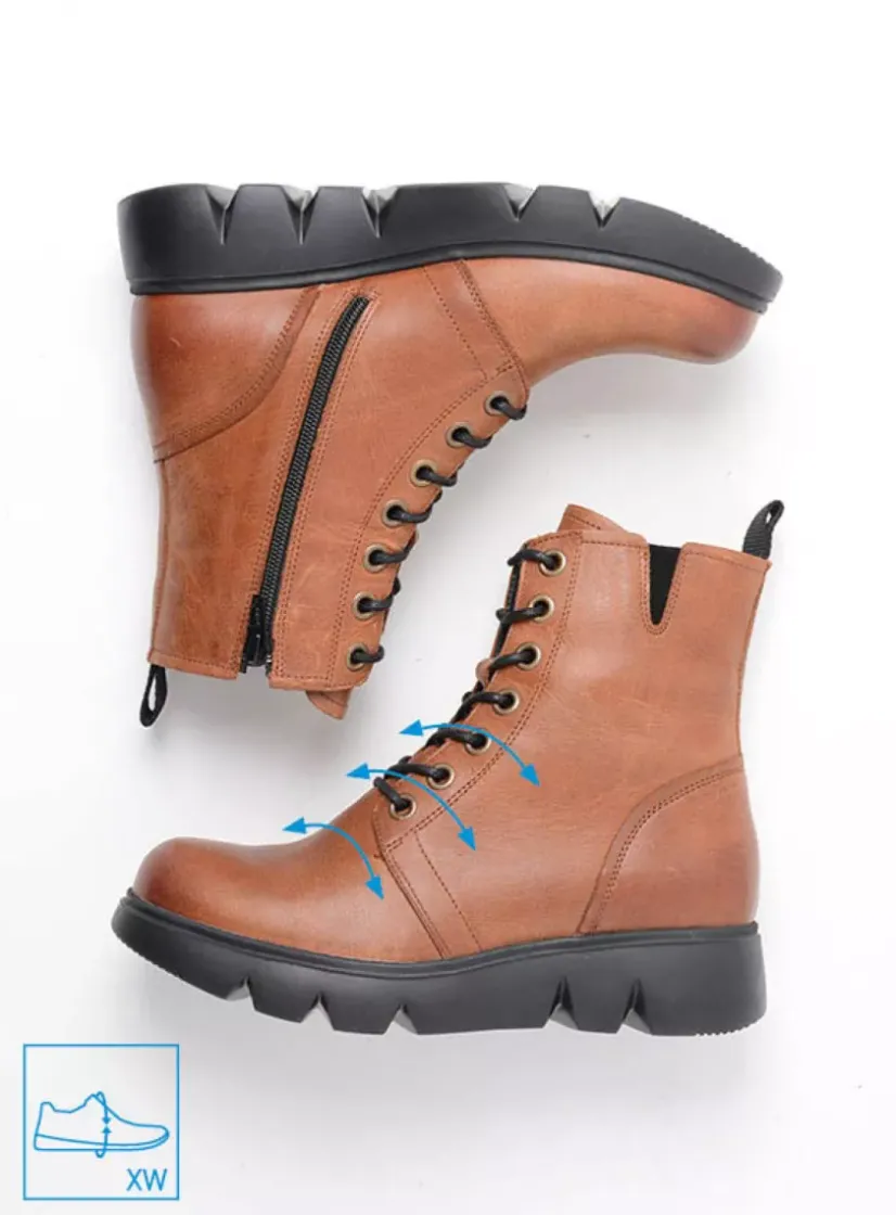 Wolky Hope XW - cognac leer<DAMES Hoge Veterschoenen|Veterlaarzen