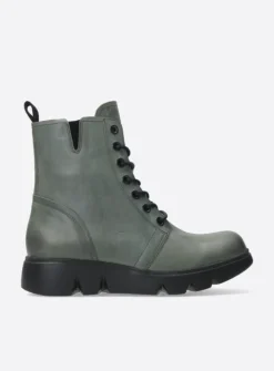 Wolky Hope XW - grijs groen leer<DAMES Hoge Veterschoenen|Veterlaarzen