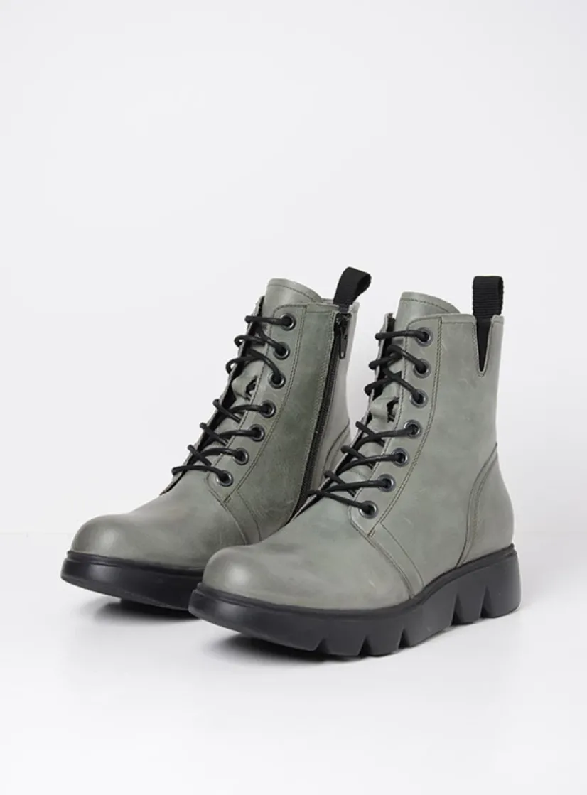 Wolky Hope XW - grijs groen leer<DAMES Hoge Veterschoenen|Veterlaarzen