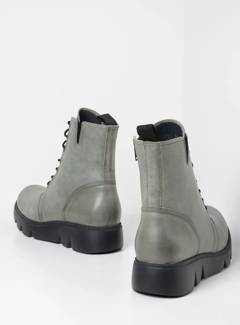 Wolky Hope XW - grijs groen leer<DAMES Hoge Veterschoenen|Veterlaarzen