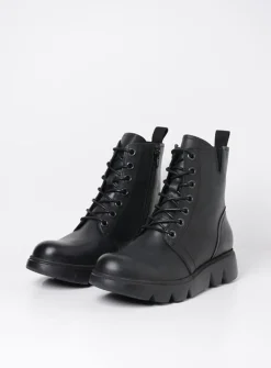 Wolky Hope XW - zwart leer<DAMES Veterlaarzen|Hoge Veterschoenen