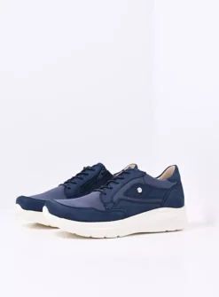 Wolky Impact S2F - denim combi stretch leer<DAMES Lage Veterschoenen|Sneakers