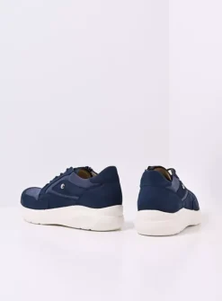Wolky Impact S2F - denim combi stretch leer<DAMES Lage Veterschoenen|Sneakers