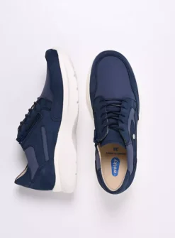Wolky Impact S2F - denim combi stretch leer<DAMES Lage Veterschoenen|Sneakers