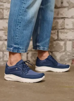 Wolky Impact S2F - denim combi stretch leer<DAMES Lage Veterschoenen|Sneakers
