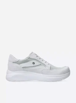 Wolky Impact S2F - wit/grijsgroen combi stretchleer<DAMES Lage Veterschoenen|Sneakers