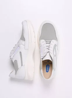 Wolky Impact S2F - wit/grijsgroen combi stretchleer<DAMES Lage Veterschoenen|Sneakers
