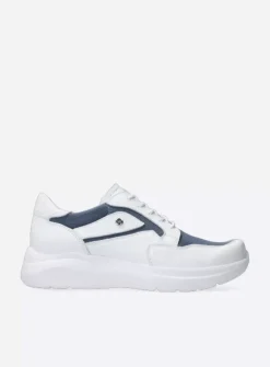 Wolky Impact S2F - wit/jeans combi stretch leer<DAMES Lage Veterschoenen|Sneakers