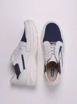 Wolky Impact S2F - wit/jeans combi stretch leer<DAMES Lage Veterschoenen|Sneakers