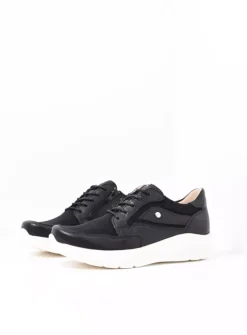 Wolky Impact S2F - zwart combi stretch leer<DAMES Lage Veterschoenen|Sneakers