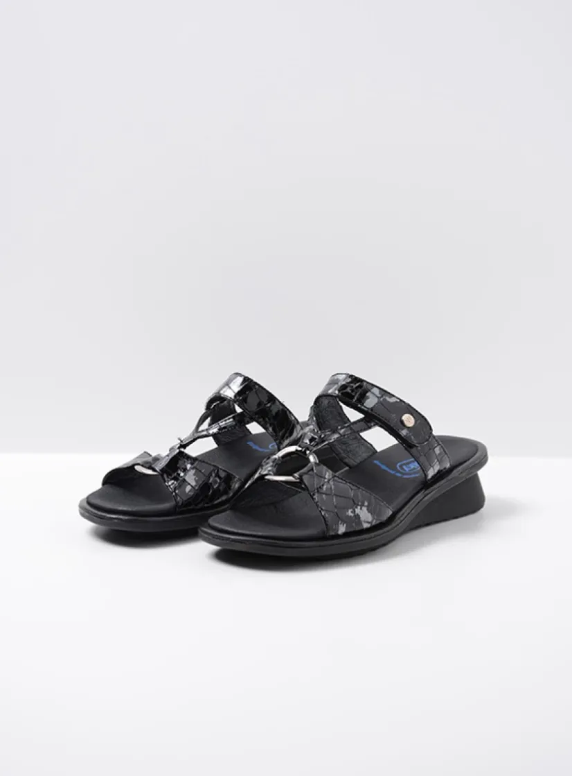 Wolky Isa - antraciet croco lakleer<DAMES Slippers