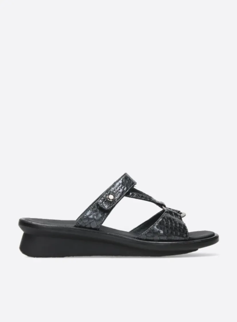 Wolky Isa - antraciet crocolook lakleer<DAMES Slippers