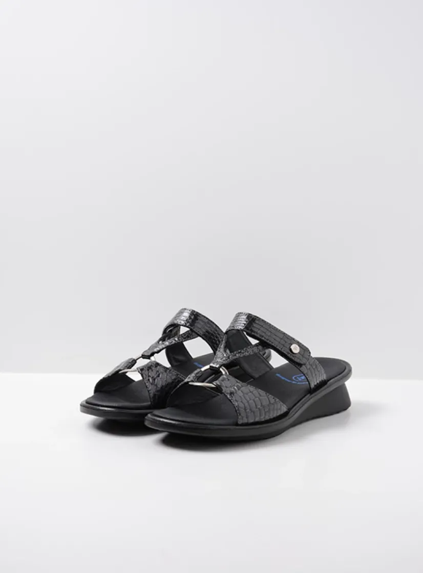 Wolky Isa - antraciet crocolook lakleer<DAMES Slippers
