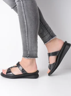 Wolky Isa - antraciet crocolook lakleer<DAMES Slippers