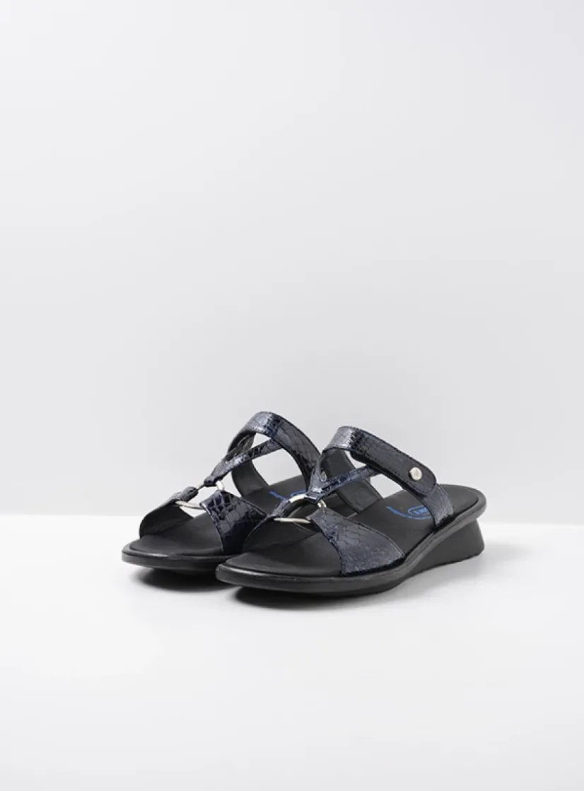 Wolky Isa - blauw crocolook lakleer<DAMES Slippers