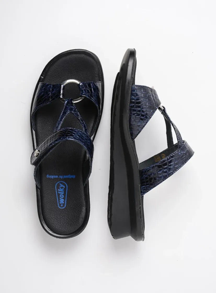 Wolky Isa - blauw crocolook lakleer<DAMES Slippers