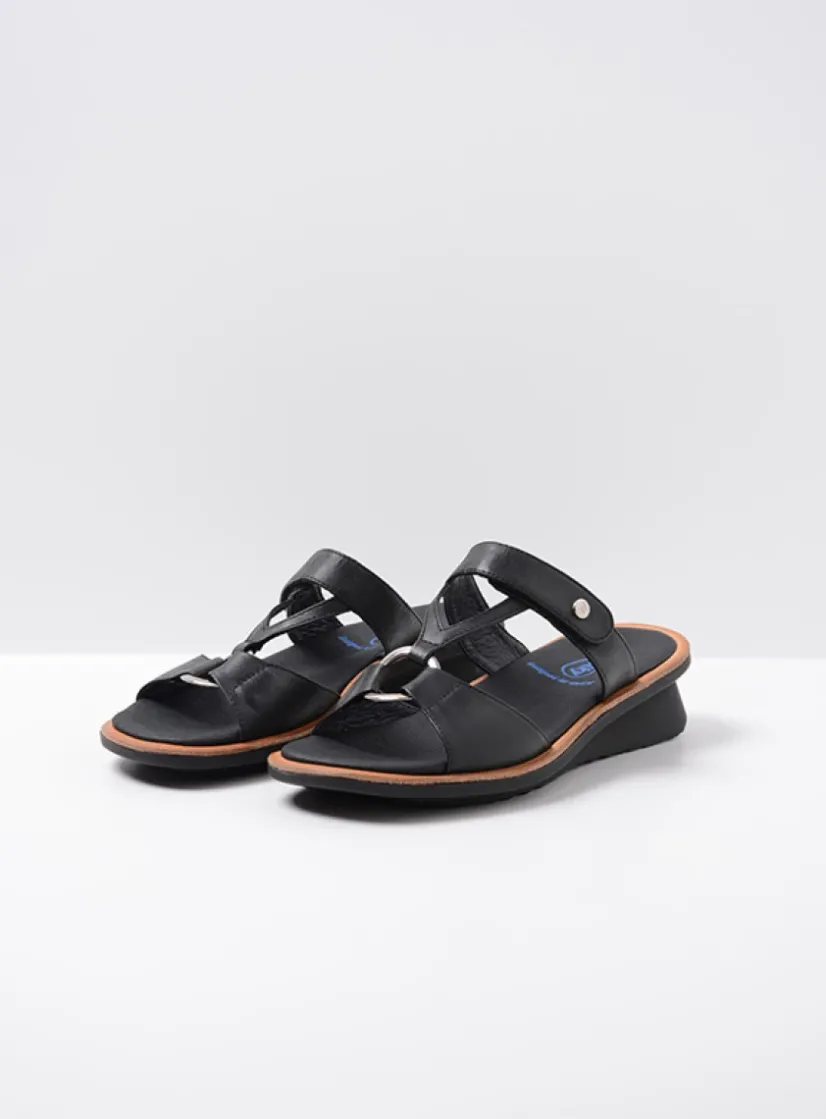 Wolky Isa - zwart leer<DAMES Slippers