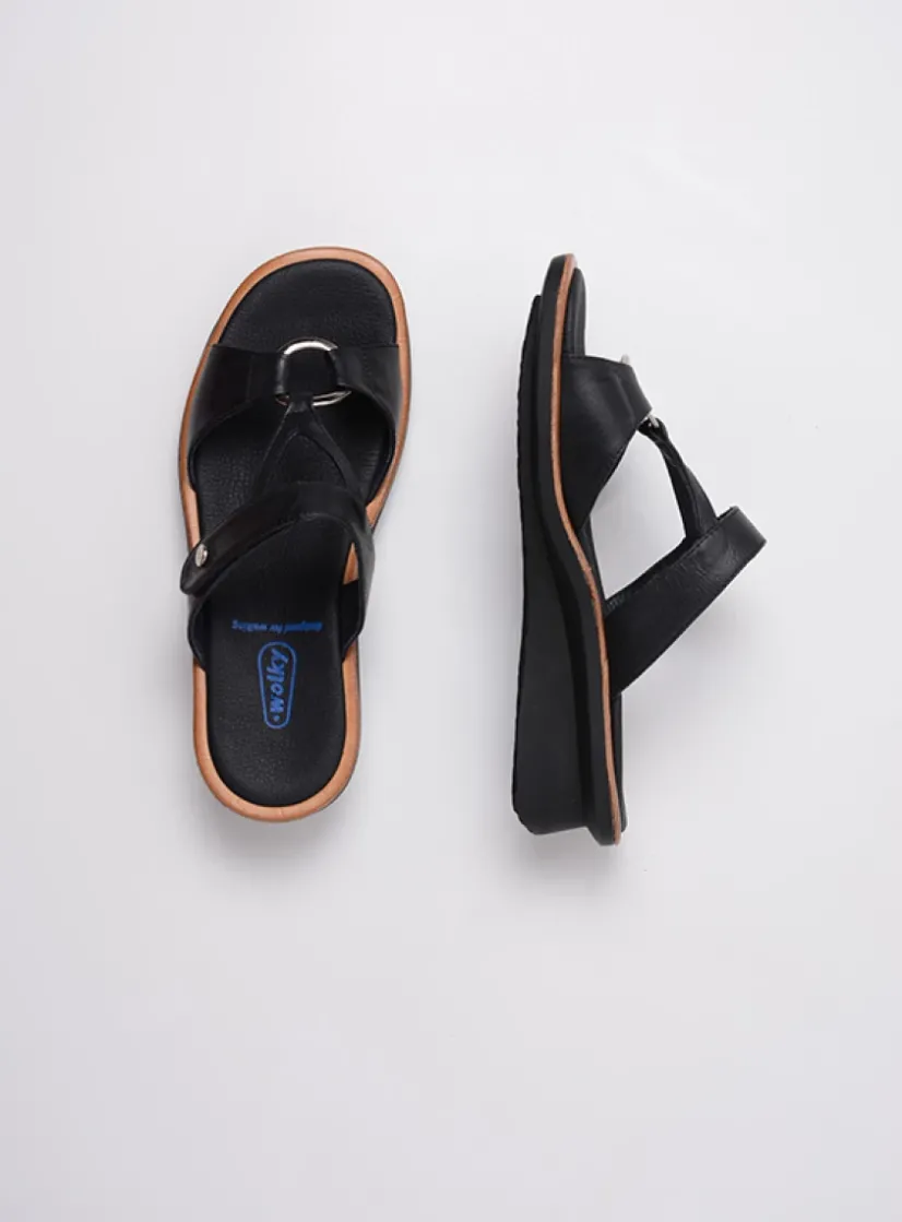 Wolky Isa - zwart leer<DAMES Slippers