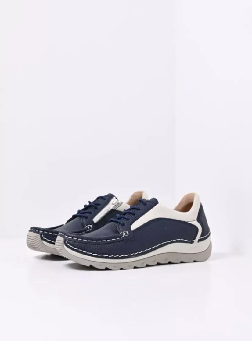 Wolky Japura - blauw leer<DAMES Lage Veterschoenen