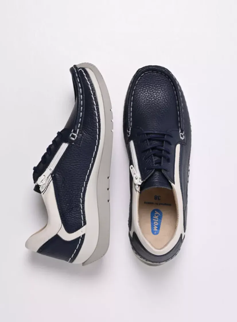 Wolky Japura - blauw leer<DAMES Lage Veterschoenen