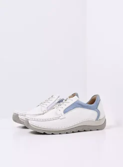 Wolky Japura - wit-lichtblauw leer<DAMES Lage Veterschoenen