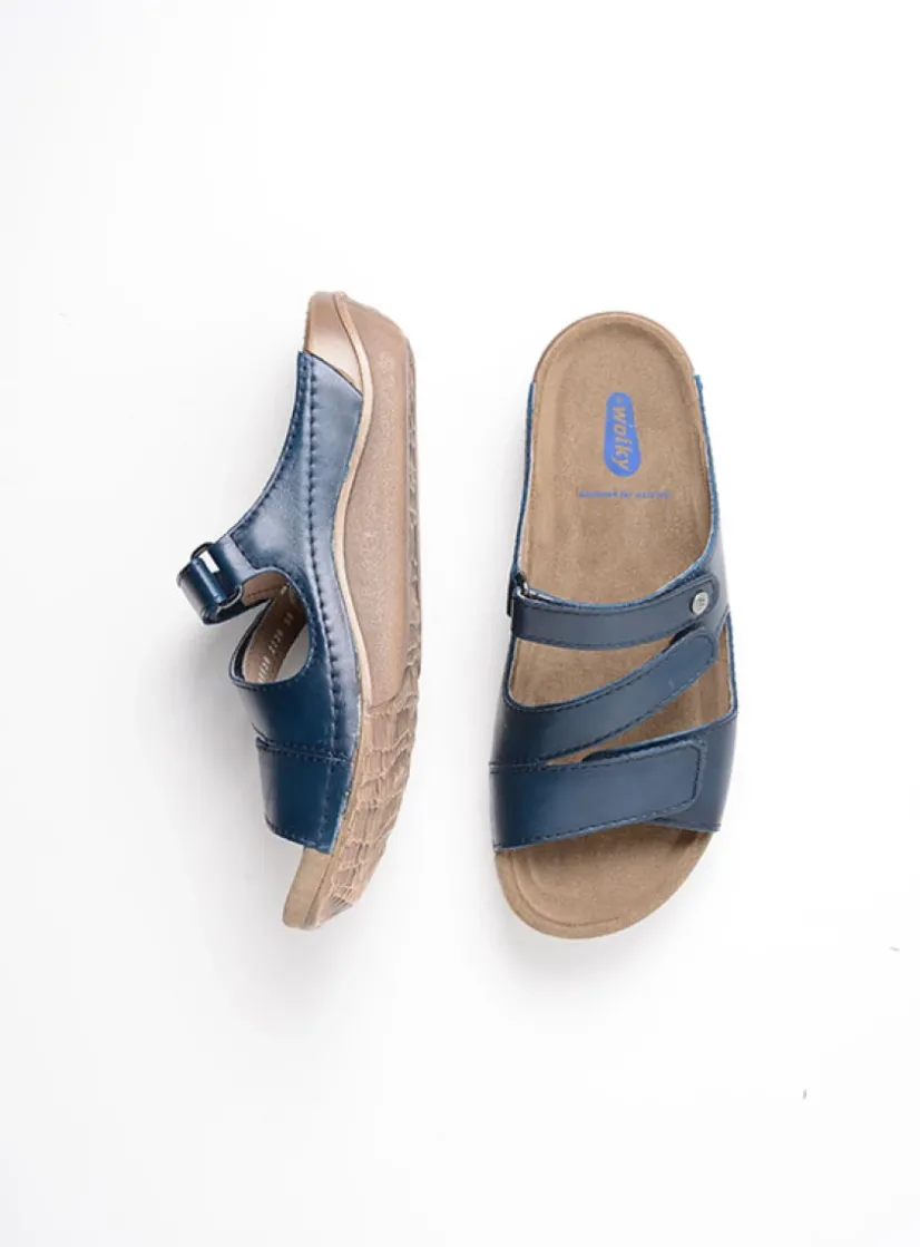 Wolky Jasper - blauw geolied leer<DAMES Slippers