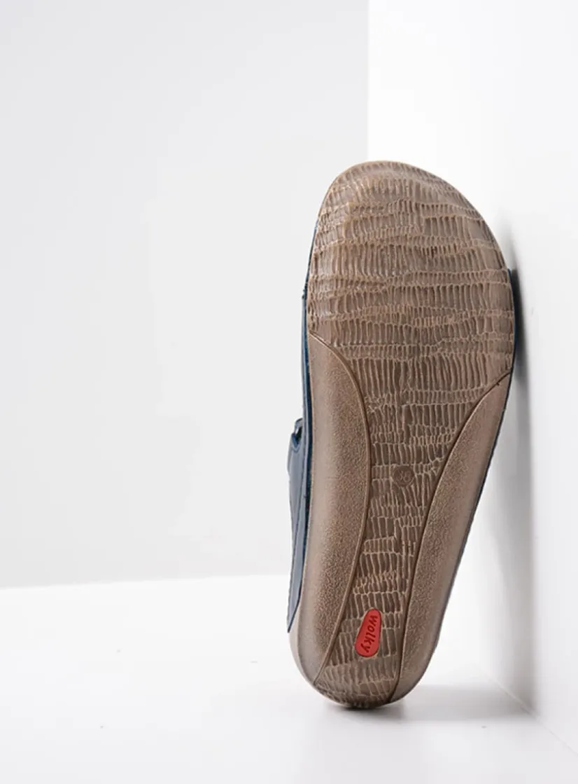 Wolky Jasper - blauw geolied leer<DAMES Slippers
