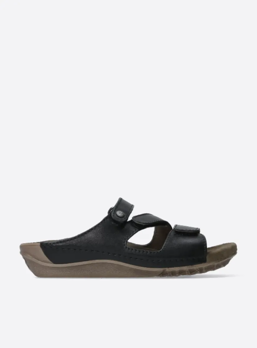 Wolky Jasper - zwart leer<DAMES Slippers