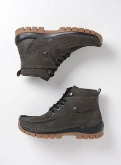 Wolky Jump - asfalt nubuck<DAMES Hoge Veterschoenen|Herfst/Winter