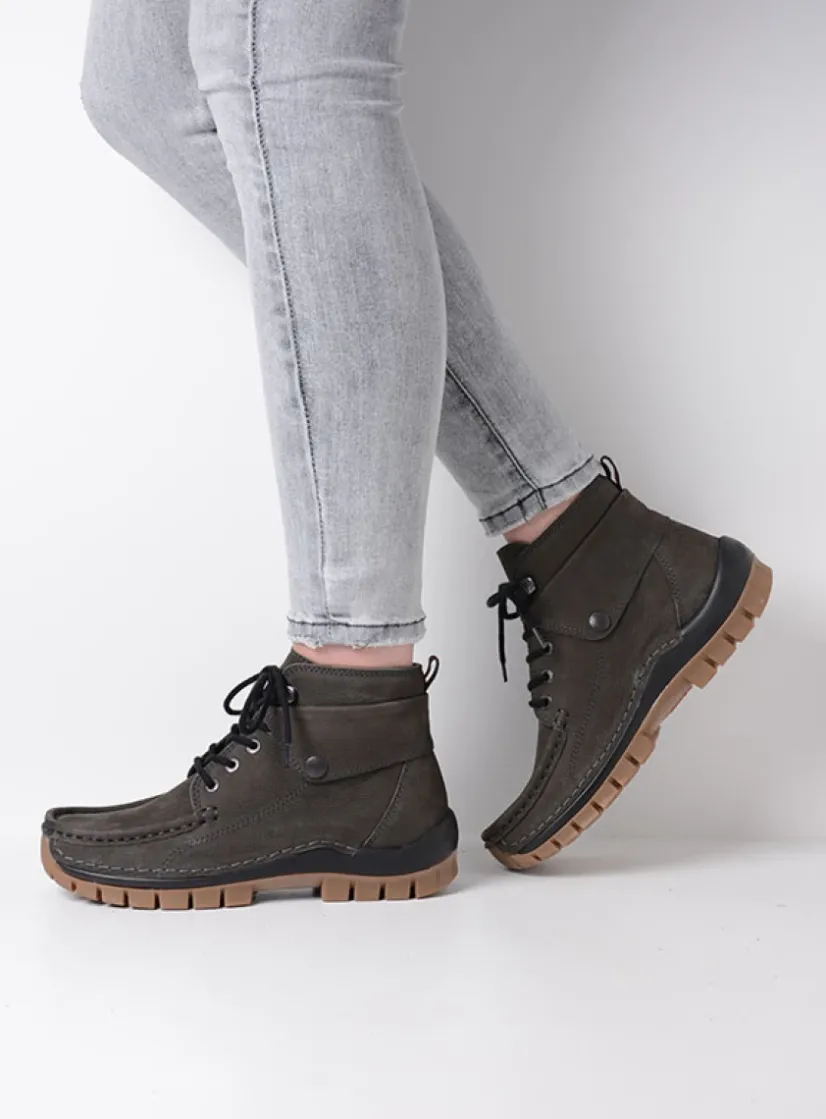 Wolky Jump - asfalt nubuck<DAMES Hoge Veterschoenen|Herfst/Winter