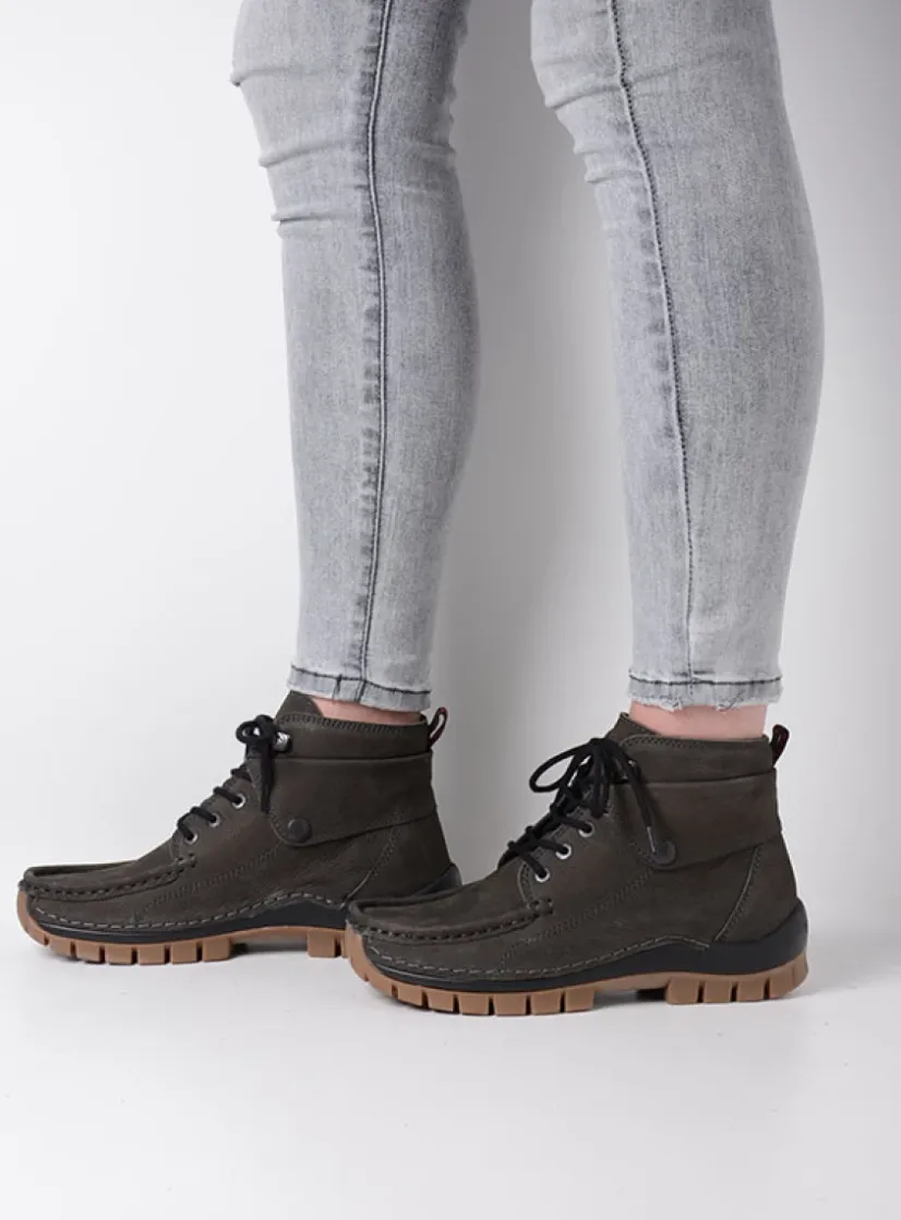 Wolky Jump - asfalt nubuck<DAMES Hoge Veterschoenen|Herfst/Winter