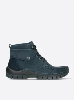 Wolky Jump - blauw nubuck<DAMES Hoge Veterschoenen|Herfst/Winter