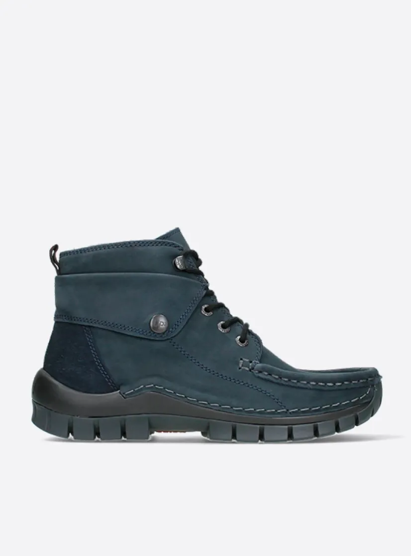 Wolky Jump - blauw nubuck<DAMES Hoge Veterschoenen|Herfst/Winter
