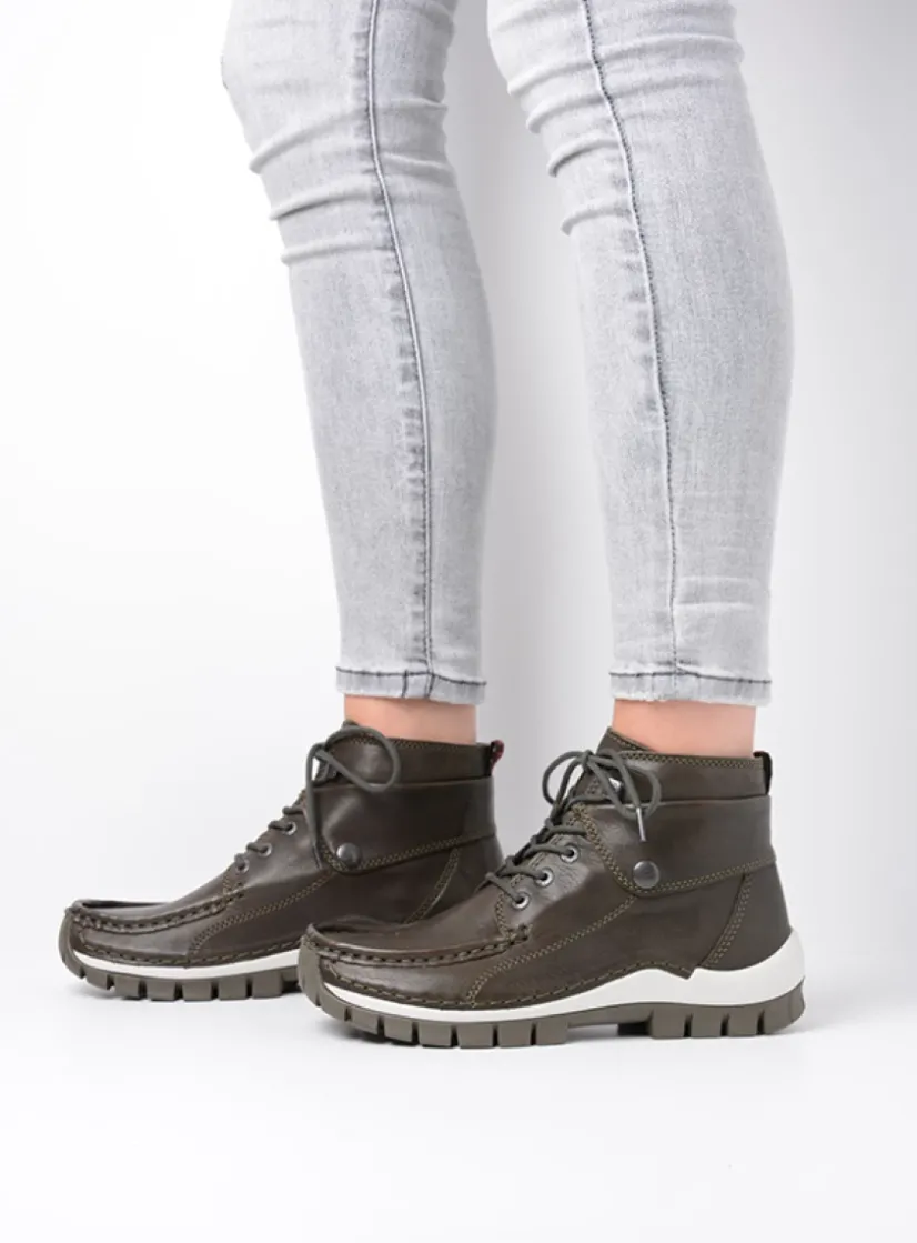 Wolky Jump - cactus leer<DAMES Hoge Veterschoenen|Herfst/Winter