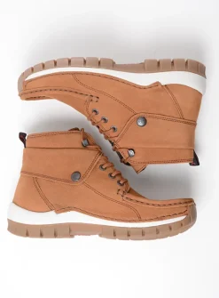 Wolky Jump - cognac nubuck<DAMES Hoge Veterschoenen|Herfst/Winter