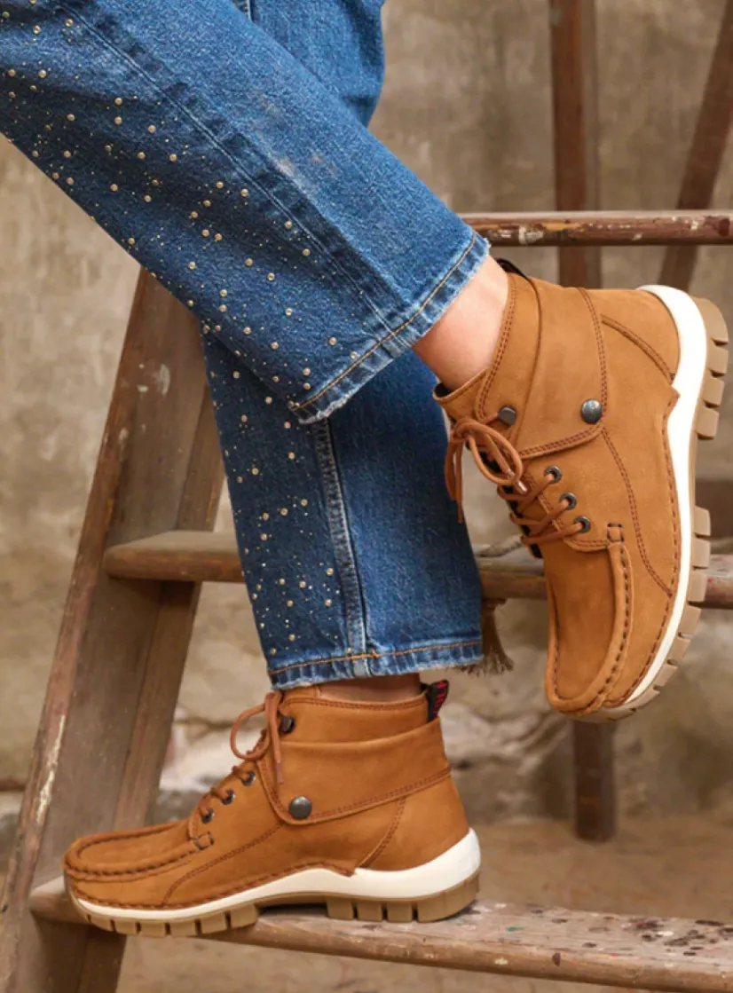 Wolky Jump - cognac nubuck<DAMES Hoge Veterschoenen|Herfst/Winter