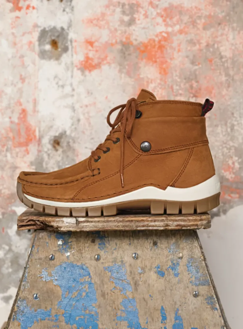 Wolky Jump - cognac nubuck<DAMES Hoge Veterschoenen|Herfst/Winter
