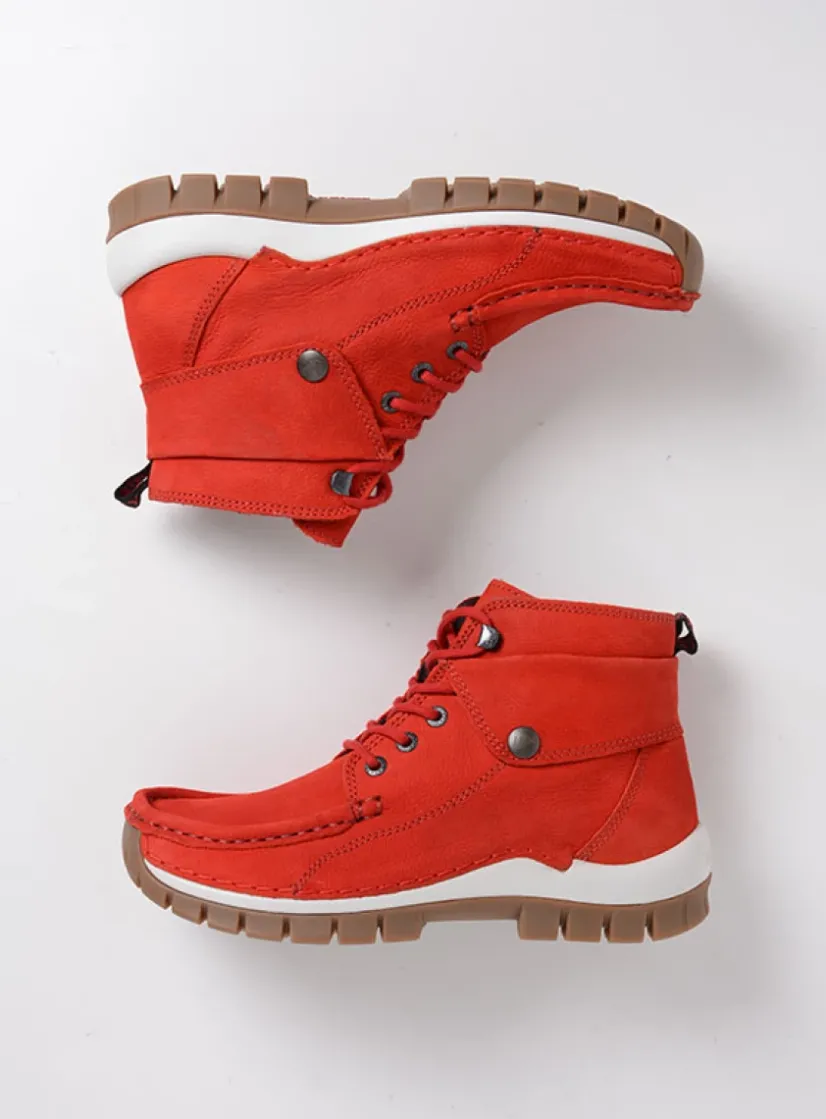 Wolky Jump - rood nubuck<DAMES Hoge Veterschoenen|Herfst/Winter