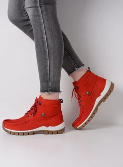 Wolky Jump - rood nubuck<DAMES Hoge Veterschoenen|Herfst/Winter
