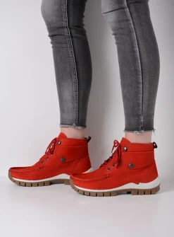 Wolky Jump - rood nubuck<DAMES Hoge Veterschoenen|Herfst/Winter