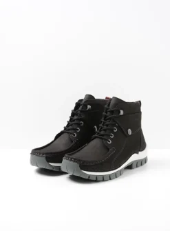 Wolky Jump - zwart grijsgroen nubuck<DAMES Hoge Veterschoenen|Herfst/Winter