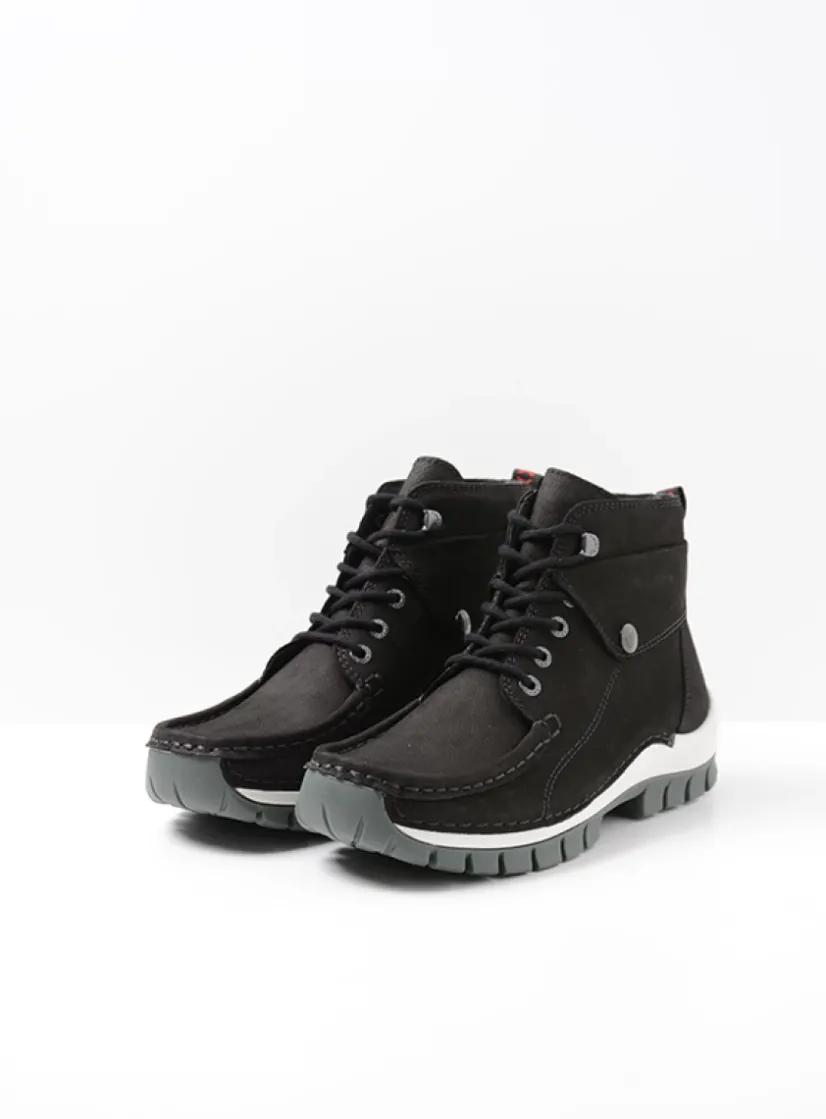 Wolky Jump - zwart grijsgroen nubuck<DAMES Hoge Veterschoenen|Herfst/Winter