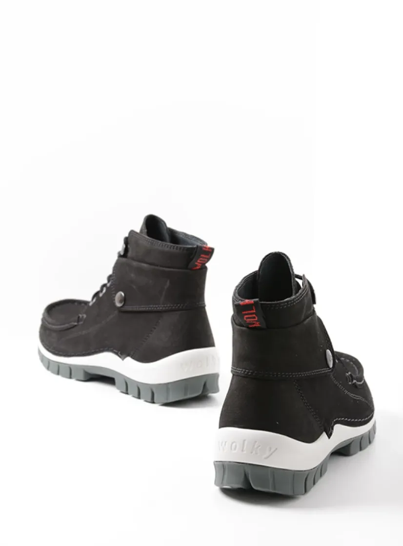 Wolky Jump - zwart grijsgroen nubuck<DAMES Hoge Veterschoenen|Herfst/Winter