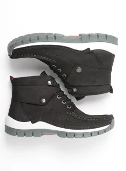 Wolky Jump - zwart grijsgroen nubuck<DAMES Hoge Veterschoenen|Herfst/Winter