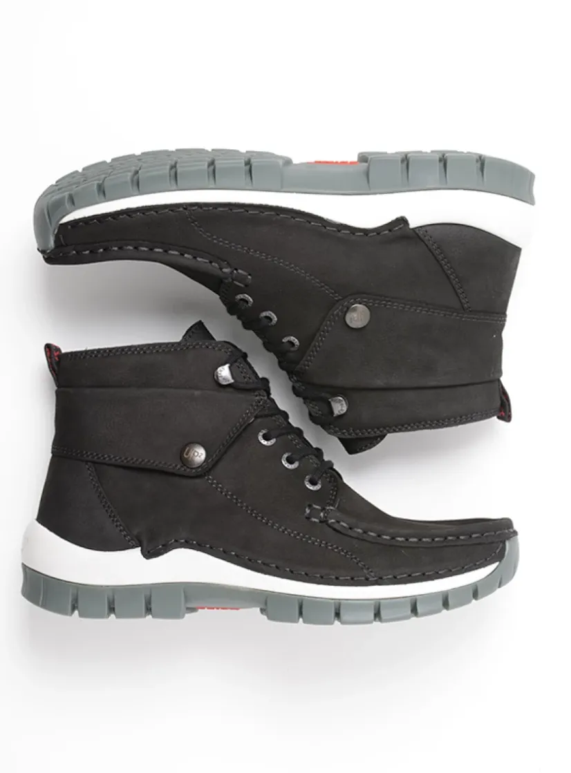 Wolky Jump - zwart grijsgroen nubuck<DAMES Hoge Veterschoenen|Herfst/Winter